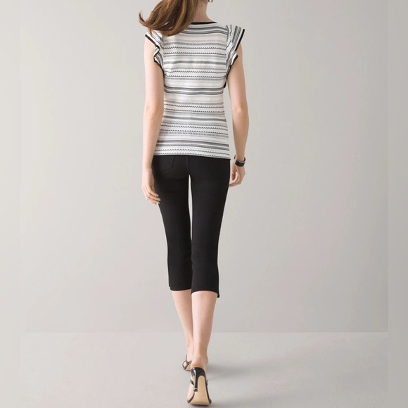 White House Black Market Flutter Sleeve Pointelle Stripe Top (626) - Picture 7 of 16